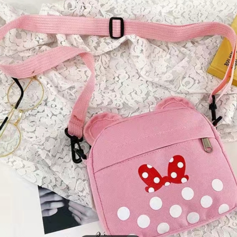 NEW Minnie Mouse crossbody shoulder canvas bag, PINK with polka dots